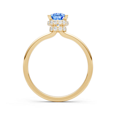 Swiss Blue Topaz Pear Hidden Double Halo Engagement Ring