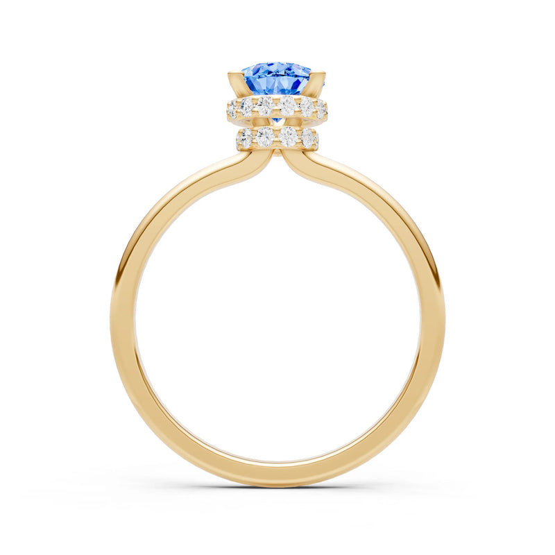Swiss Blue Topaz Pear Hidden Double Halo Engagement Ring