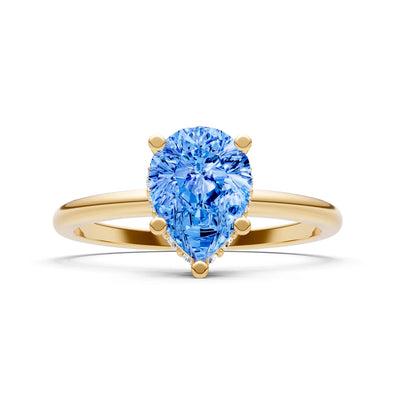 Swiss Blue Topaz Pear Hidden Double Halo Engagement Ring