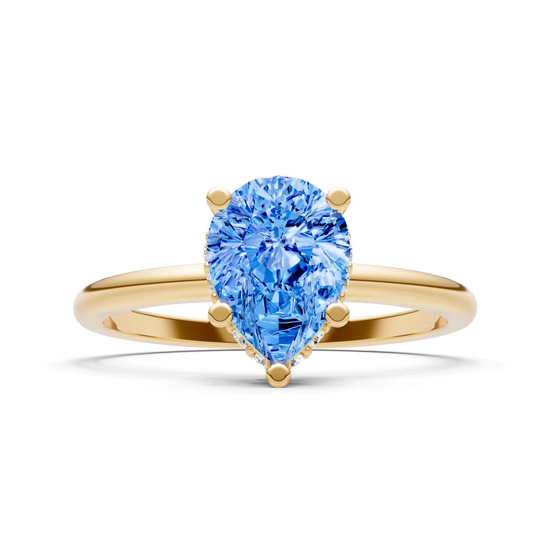 Swiss Blue Topaz Pear Hidden Double Halo Engagement Ring