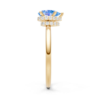 Swiss Blue Topaz Pear Hidden Double Halo Engagement Ring