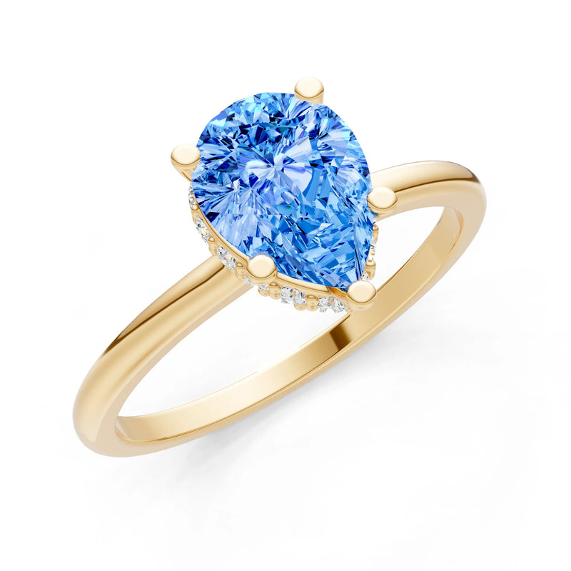 Swiss Blue Topaz Pear Hidden Double Halo Engagement Ring