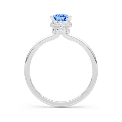 Swiss Blue Topaz Pear Hidden Double Halo Engagement Ring