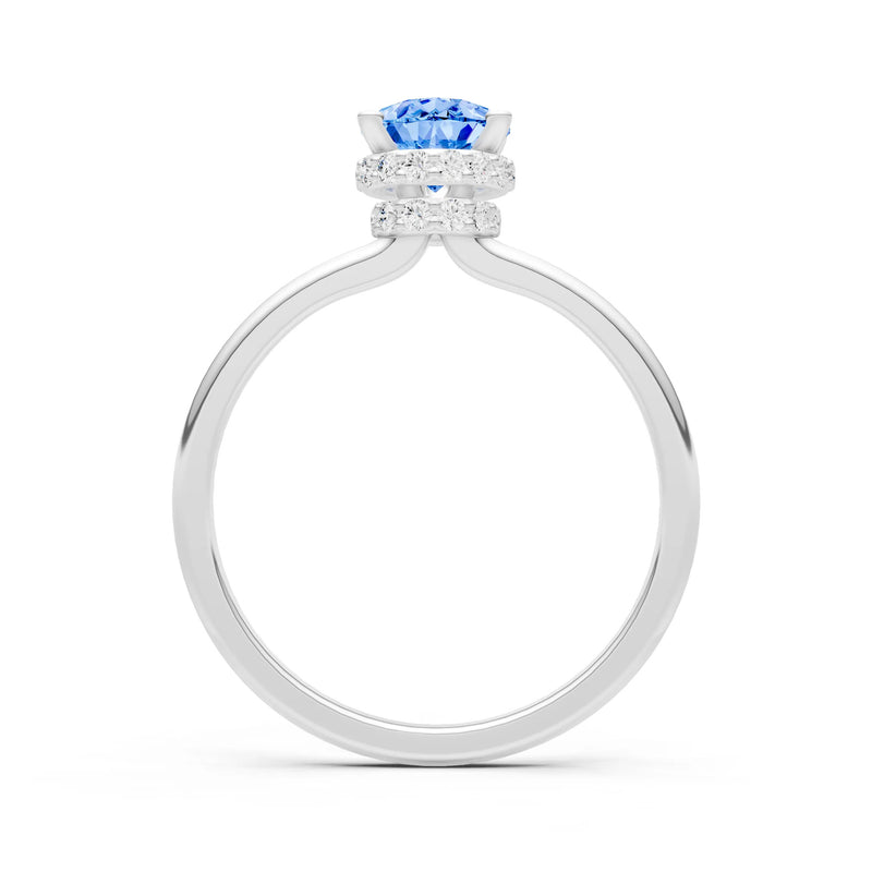 Swiss Blue Topaz Pear Hidden Double Halo Engagement Ring