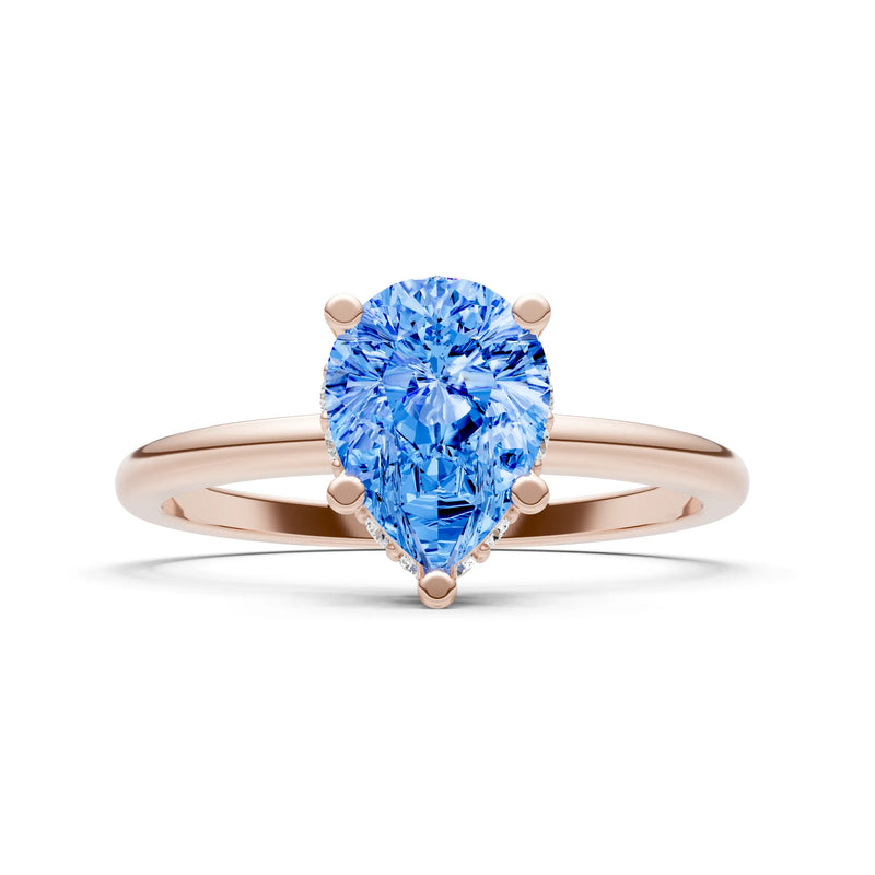 Swiss Blue Topaz Pear Hidden Double Halo Engagement Ring