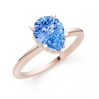Swiss Blue Topaz Pear Hidden Double Halo Engagement Ring