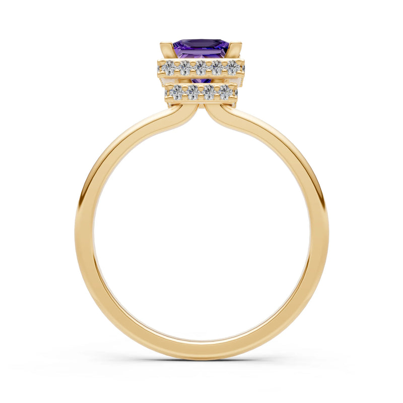 Princess-Cut Hidden Double Halo Diamonds Engagement Ring