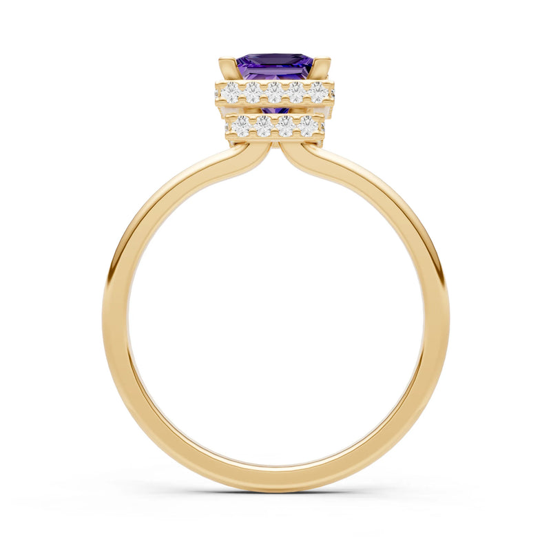 Amethyst Princess Cut Hidden Double Halo Engagement Ring