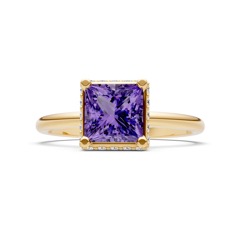 Amethyst Princess Cut Hidden Double Halo Engagement Ring