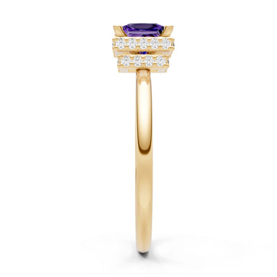 Amethyst Princess Cut Hidden Double Halo Engagement Ring