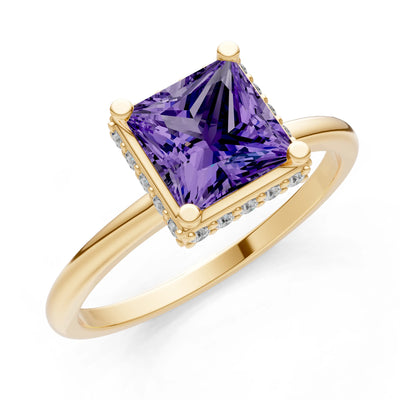 Princess-Cut Hidden Double Halo Diamonds Engagement Ring