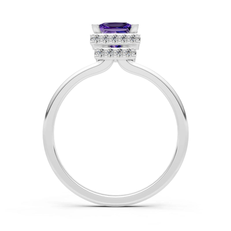 Princess-Cut Hidden Double Halo Diamonds Engagement Ring