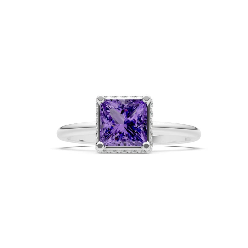 Princess-Cut Hidden Double Halo Diamonds Engagement Ring