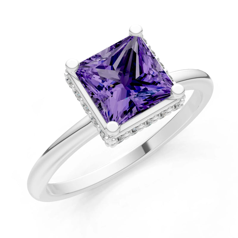 Princess-Cut Hidden Double Halo Diamonds Engagement Ring