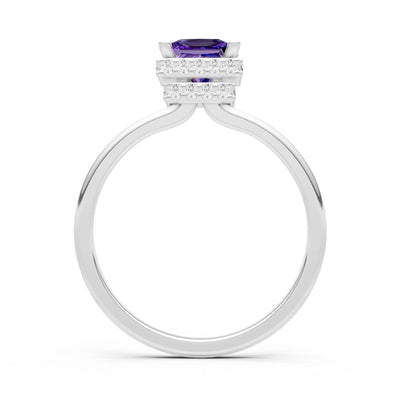 Amethyst Princess Cut Hidden Double Halo Engagement Ring
