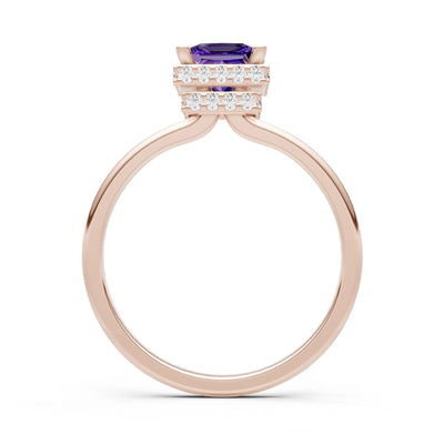 Amethyst Princess Cut Hidden Double Halo Engagement Ring