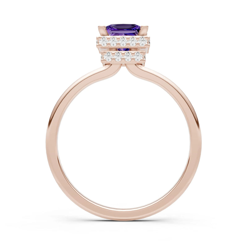 Amethyst Princess Cut Hidden Double Halo Engagement Ring