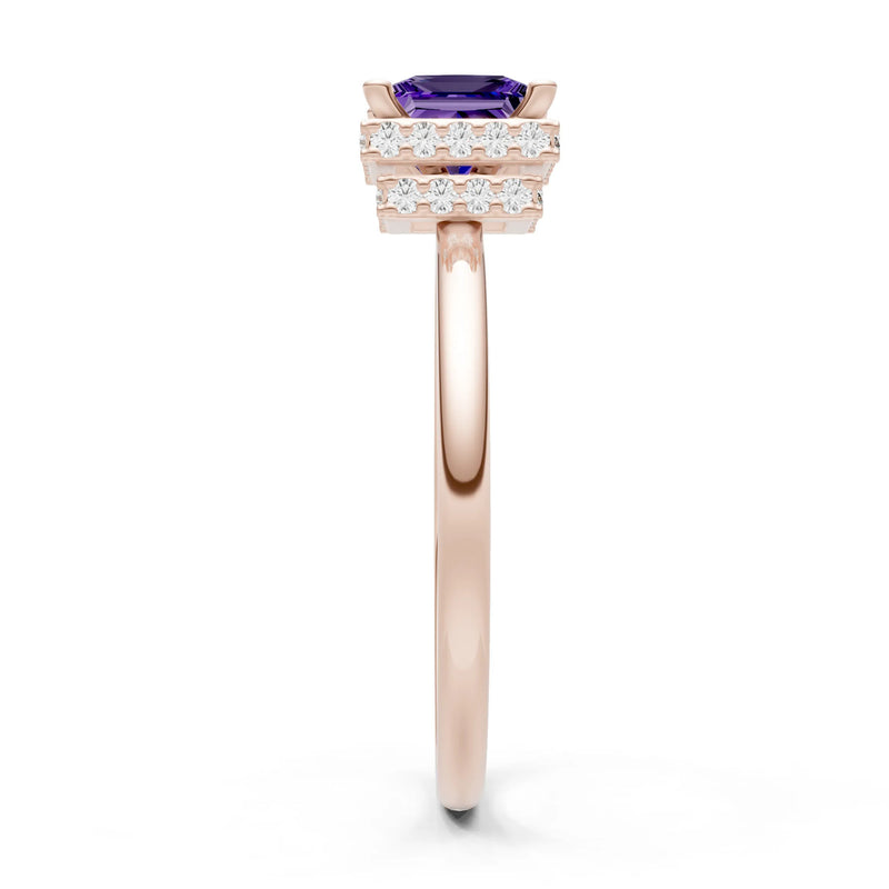 Amethyst Princess Cut Hidden Double Halo Engagement Ring