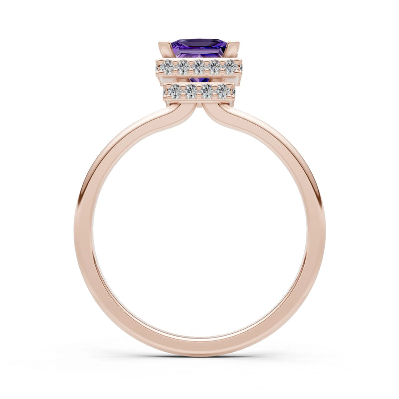 Princess-Cut Hidden Double Halo Diamonds Engagement Ring