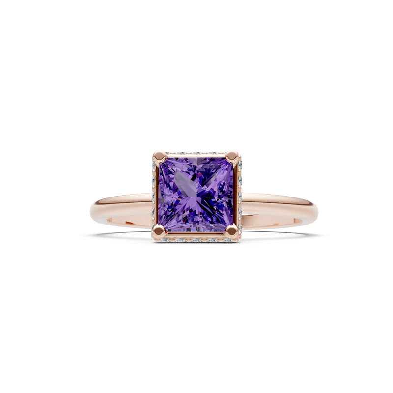 Princess-Cut Hidden Double Halo Diamonds Engagement Ring