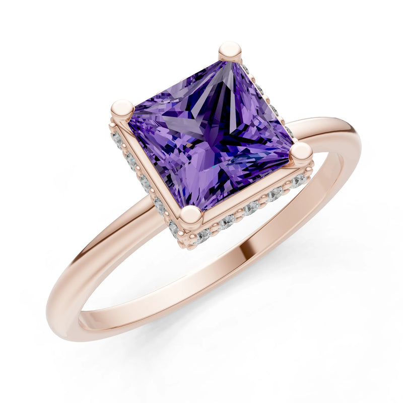 Princess-Cut Hidden Double Halo Diamonds Engagement Ring