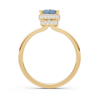 Aquamarine Princess Cut Hidden Double Halo Engagement Ring