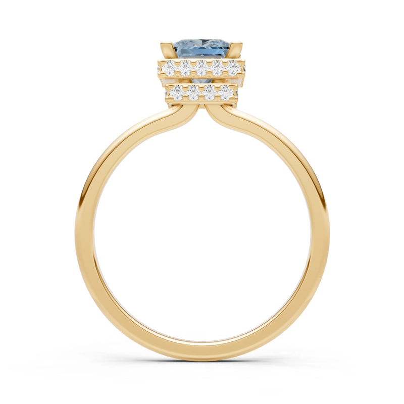 Aquamarine Princess Cut Hidden Double Halo Engagement Ring