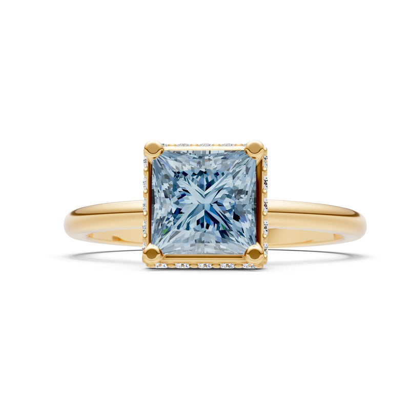 Aquamarine Princess Cut Hidden Double Halo Engagement Ring