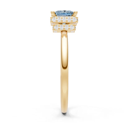 Aquamarine Princess Cut Hidden Double Halo Engagement Ring