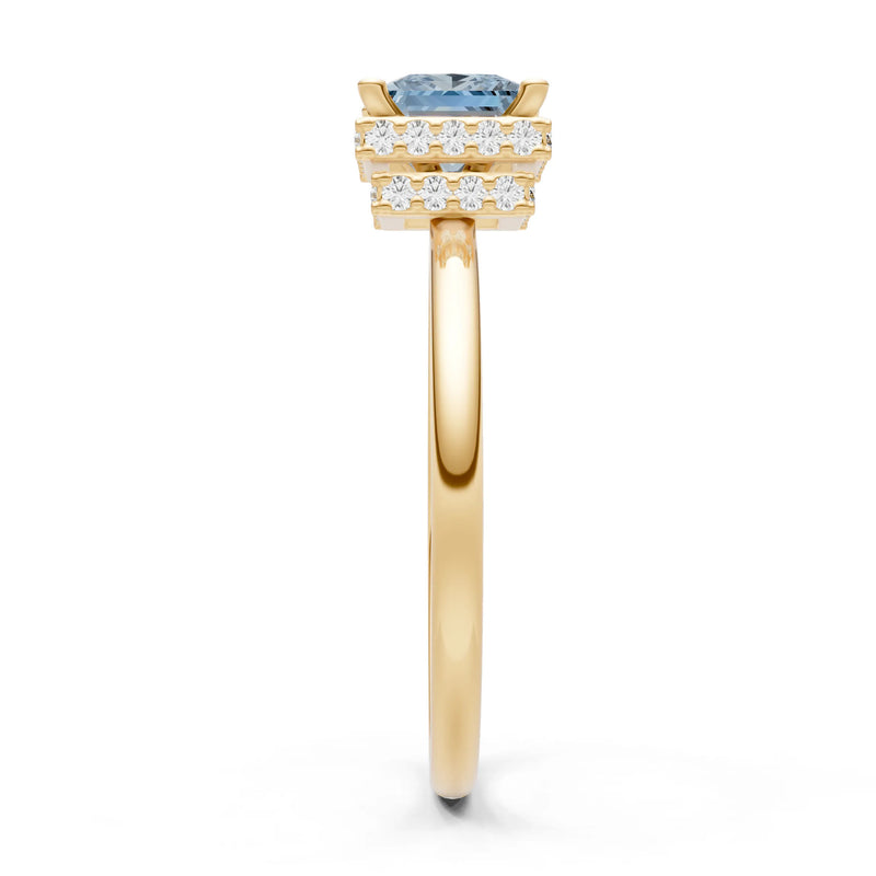 Aquamarine Princess Cut Hidden Double Halo Engagement Ring