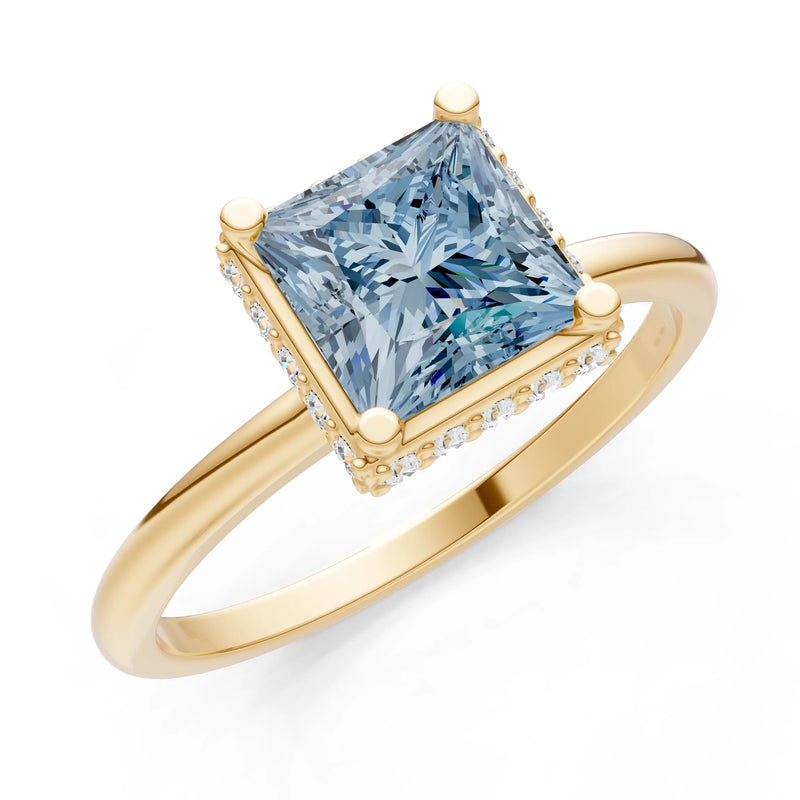 Aquamarine Princess Cut Hidden Double Halo Engagement Ring
