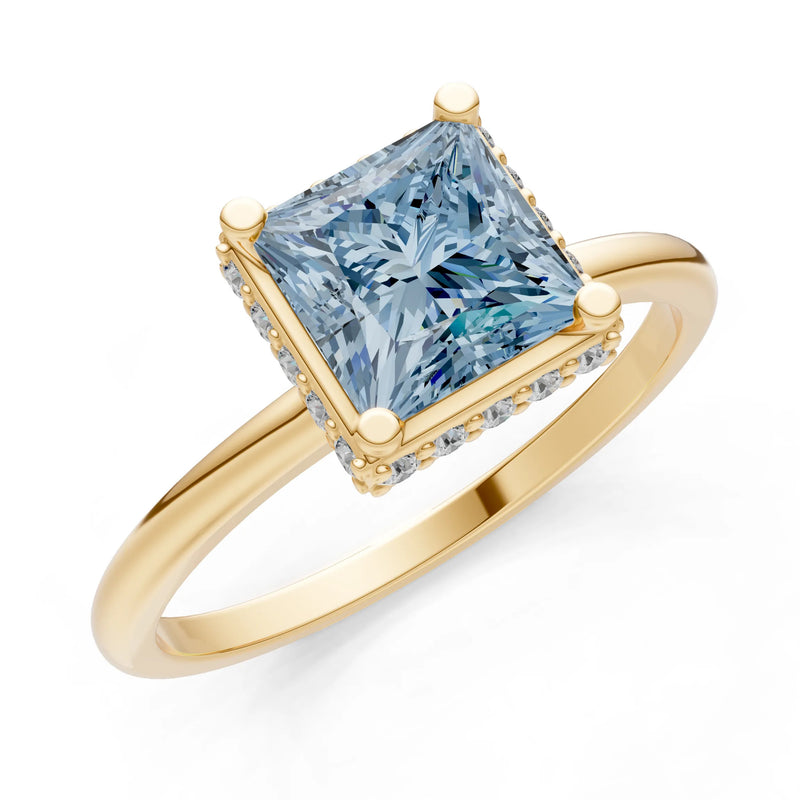 Princess-Cut Hidden Double Halo Diamonds Engagement Ring