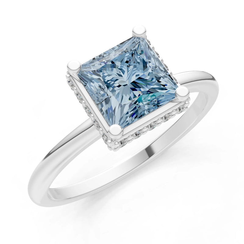 Princess-Cut Hidden Double Halo Diamonds Engagement Ring