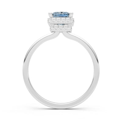 Aquamarine Princess Cut Hidden Double Halo Engagement Ring