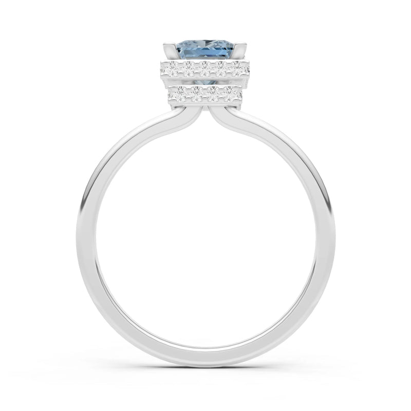 Aquamarine Princess Cut Hidden Double Halo Engagement Ring