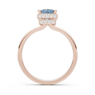 Aquamarine Princess Cut Hidden Double Halo Engagement Ring