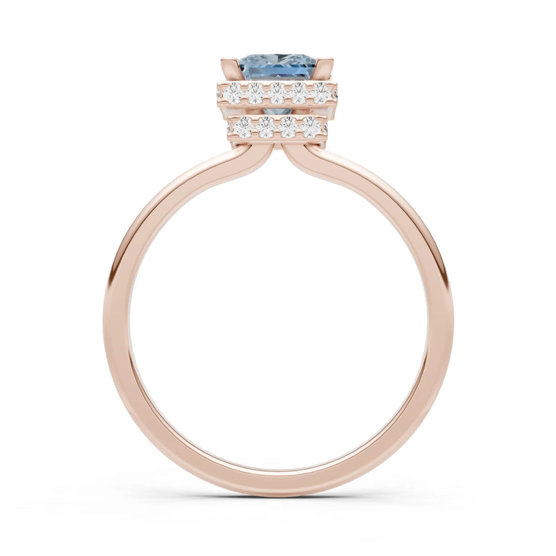 Aquamarine Princess Cut Hidden Double Halo Engagement Ring
