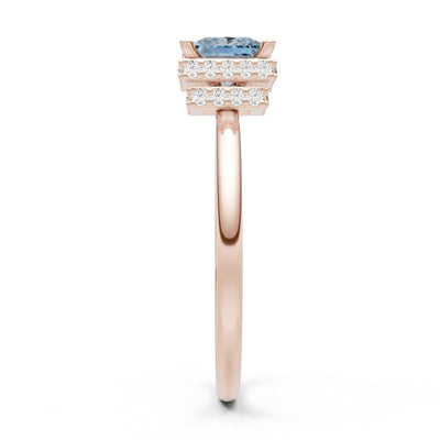 Aquamarine Princess Cut Hidden Double Halo Engagement Ring
