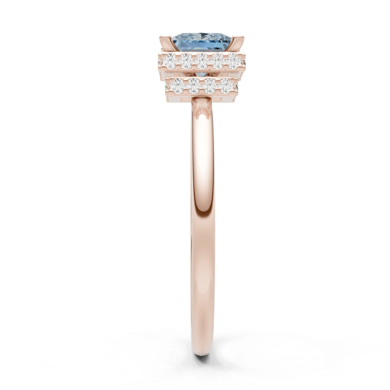 Aquamarine Princess Cut Hidden Double Halo Engagement Ring