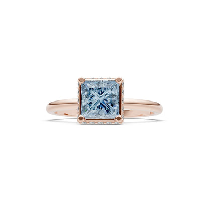 Princess-Cut Hidden Double Halo Diamonds Engagement Ring