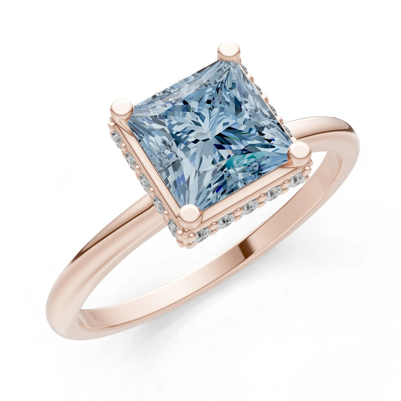 Princess-Cut Hidden Double Halo Diamonds Engagement Ring