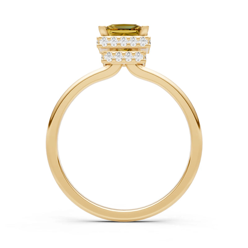 Citrine Princess Cut Hidden Double Halo Engagement Ring