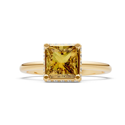 Citrine Princess Cut Hidden Double Halo Engagement Ring