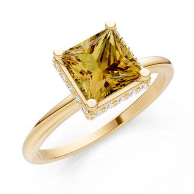 Citrine Princess Cut Hidden Double Halo Engagement Ring