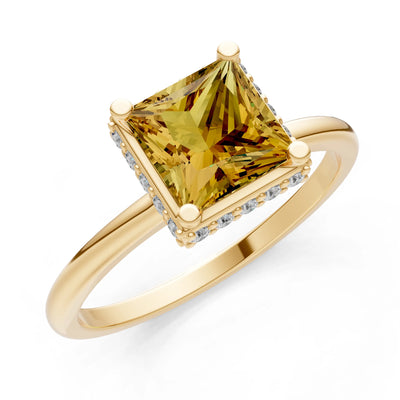 Princess-Cut Hidden Double Halo Diamonds Engagement Ring