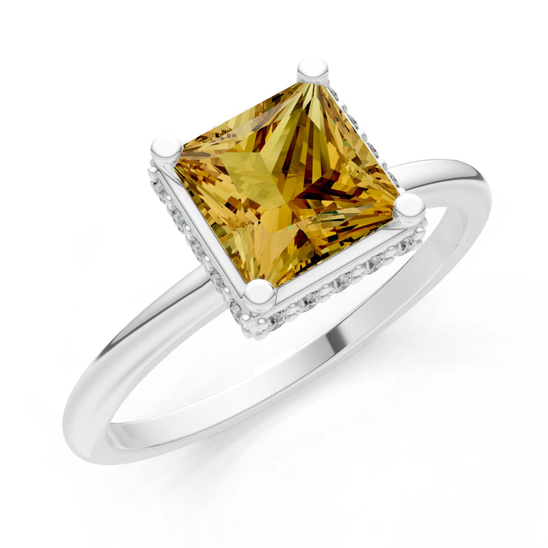 Princess-Cut Hidden Double Halo Diamonds Engagement Ring