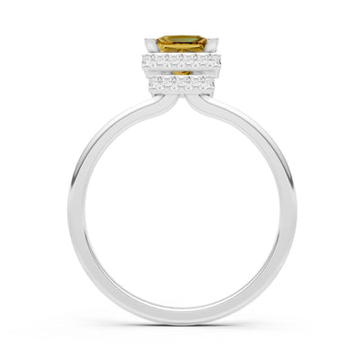 Citrine Princess Cut Hidden Double Halo Engagement Ring