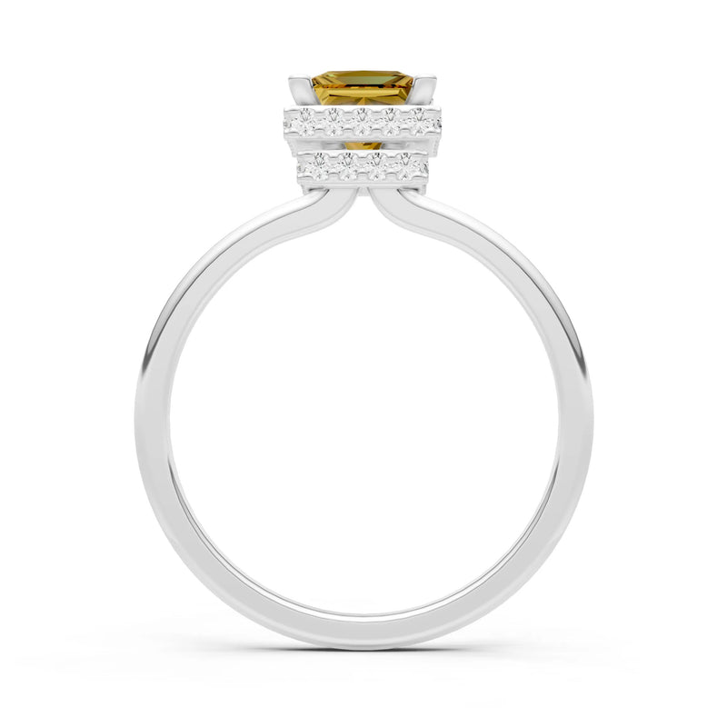 Citrine Princess Cut Hidden Double Halo Engagement Ring