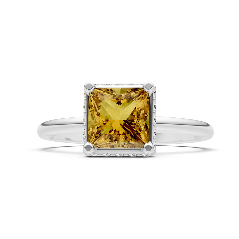 Citrine Princess Cut Hidden Double Halo Engagement Ring