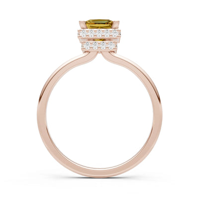 Citrine Princess Cut Hidden Double Halo Engagement Ring